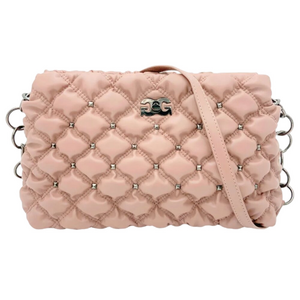 GILDA PARIS blush Quilted Handbag with chain/fabric Strap gunmetal hardware NWT